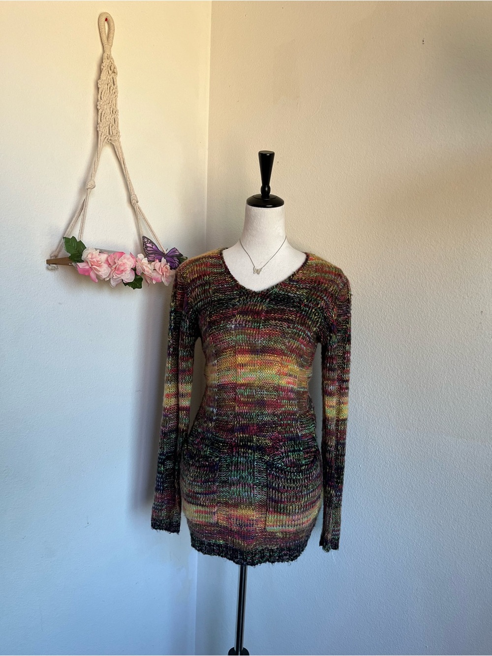 Y2K Multicolor V-Neck Knit Sweater size m